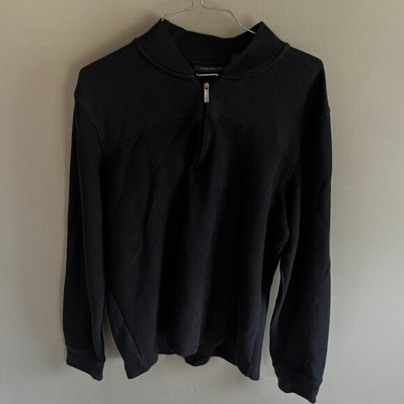 Perry Ellis Navy Sweater Size Large mock neck features a quarter zip - Picture 3 of 8